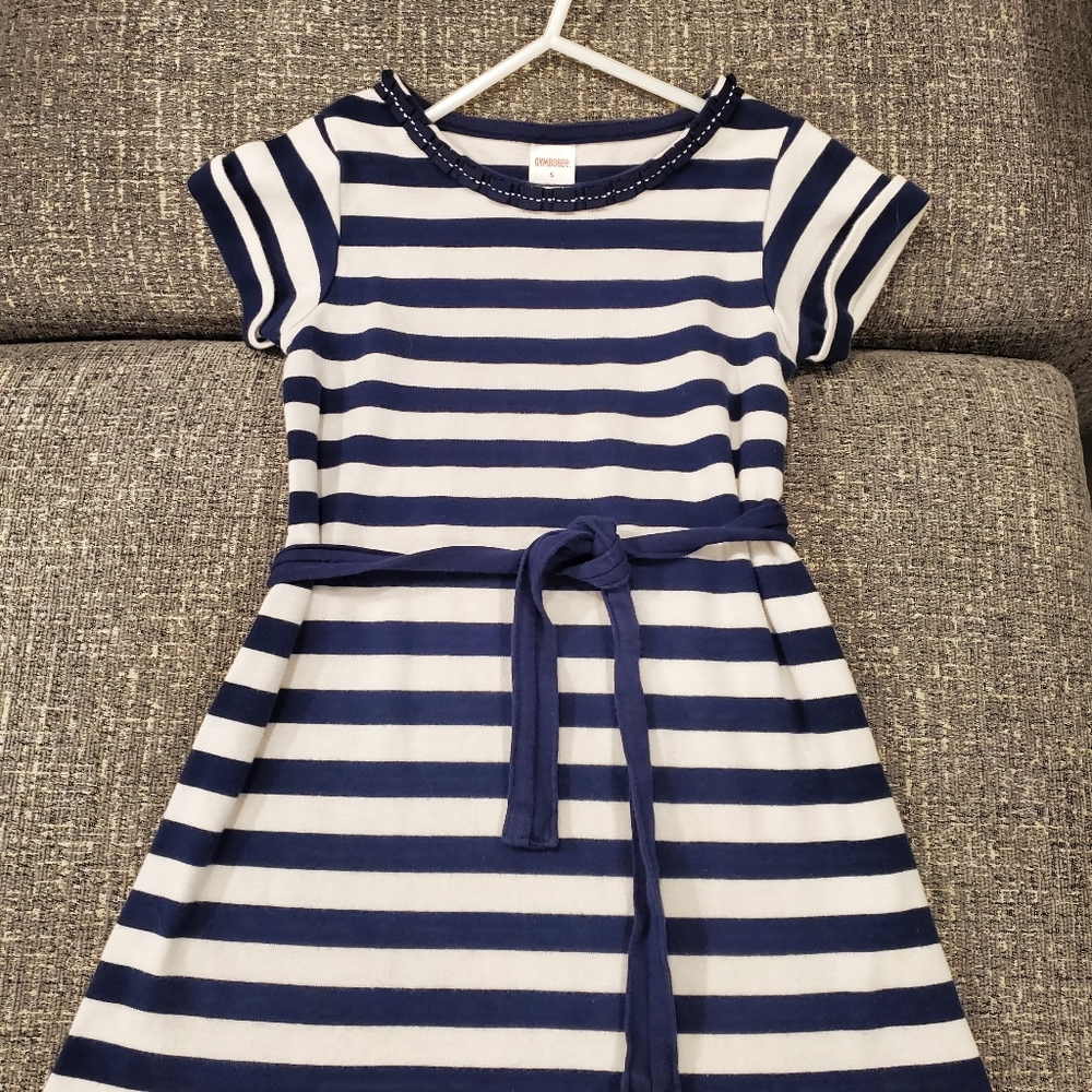 Gymboree Size 5 navy and white striped dress 4th of July